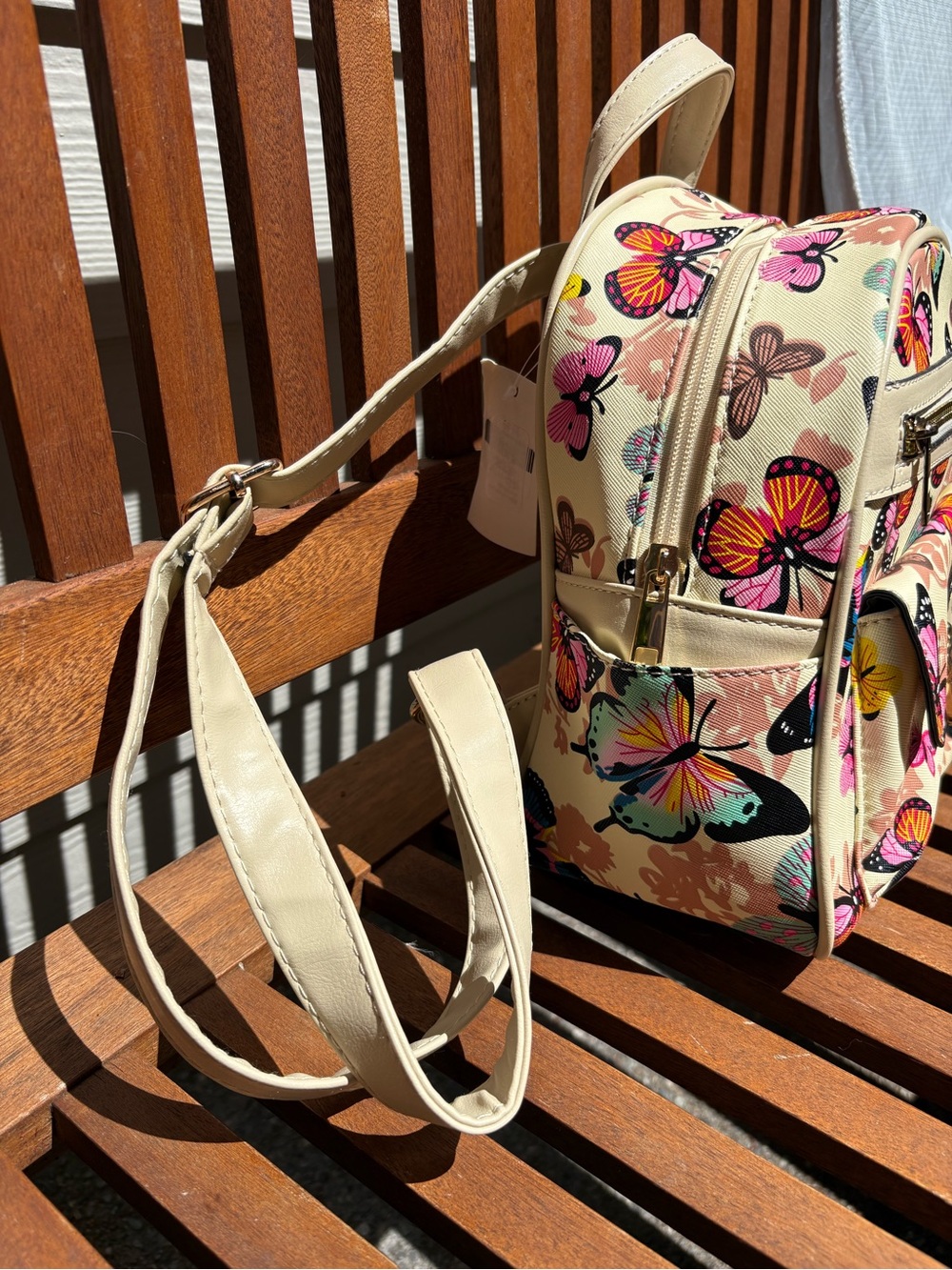 Cream Butterfly Print Mini Backpack - Stylish Women's Bag - Picture 3 of 7